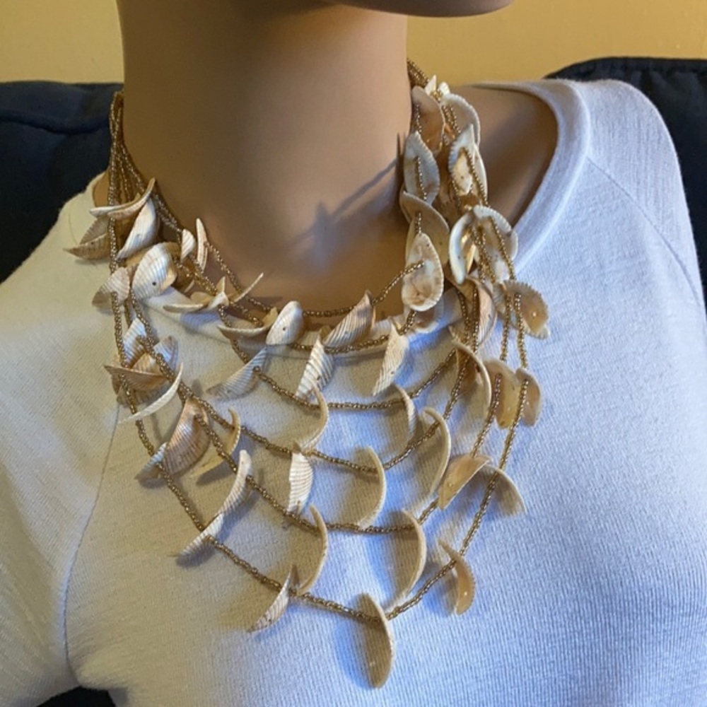 Multi stranded and shell beaded necklace
